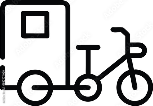 Simple outline icon of a cargo bicycle with an integrated rear box for goods delivery