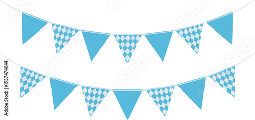 Blue Bavarian Oktoberfest Bunting Flags Garland with Traditional Diamond Pattern Pennants for German Festival Decoration, Beer Festival Events, Party Background, and Vector Design