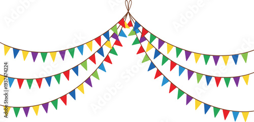 Colorful Party Bunting Flags Garland Decoration with Hanging Triangular Pennants for Festivals, Celebrations, Birthday Parties, Events, Carnival, and Holiday Vector Design