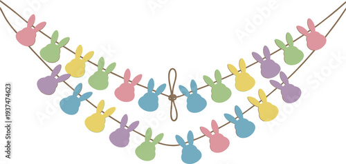 Easter Bunny Garland with Colorful Rabbit Silhouette Flags for Spring Holiday Decoration Party Banner and Festive Vector Illustration Design