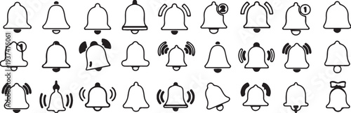 Set of bell icons with notification badges alert sound