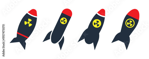 Nuclear missile icons with radiation symbol