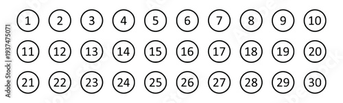 Numbered circles from 1 to 30 for lists and selection