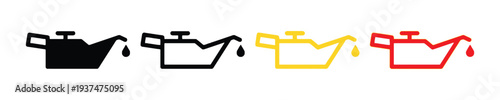 Oil can with drop icons set, warning light symbol for car engine