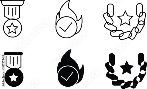 Collection of six black and white icons representing awards and achievements