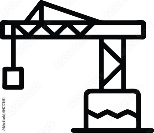 Stylized industrial tower crane outline icon with a patterned base lifting materials