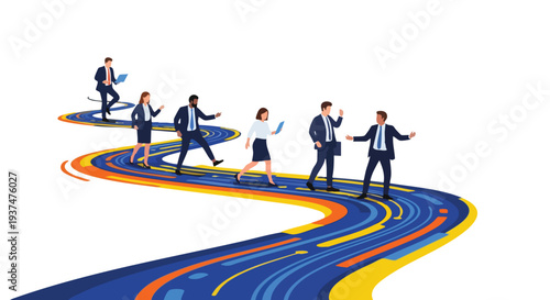 Diverse Multi-Ethnic Professional Team Navigating a Strategic Digital Roadmap to Achieve Scalable Business Growth and Innovation