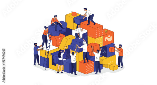 Diverse agile team collaborating on complex modular infrastructure and business strategy execution