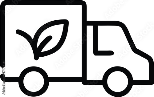 Sustainable eco friendly delivery truck with a green leaf symbol for responsible logistics and shipping