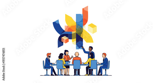 Collaborative business team aligning on creative strategy and visionary data visualization in a modern corporate setting