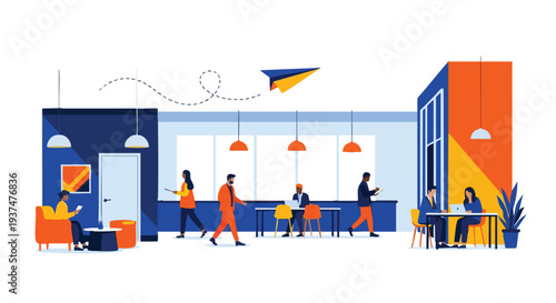 Dynamic agile workforce collaborating in a modern corporate workspace to drive innovation and enterprise growth