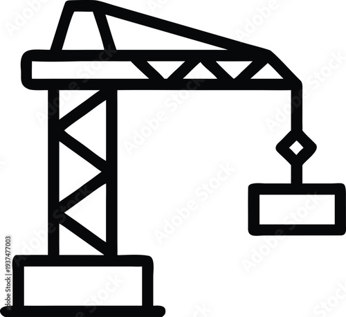 This icon shows a sturdy construction tower crane actively lifting a large rectangular cargo