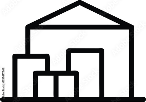 Warehouse building with multiple stacks of boxes inside symbolizing efficient storage and inventory management