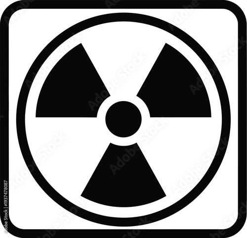 Cautionary radiation hazard symbol inside a square border outline.