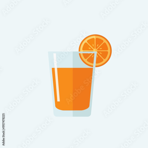 Illustration of a glass of orange juice with a slice of orange garnish.