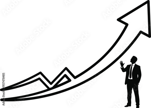 Businessman observes a large upward trending graph indicating.