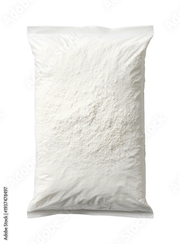 A full, rectangular white plastic bag filled with a powdery white substance