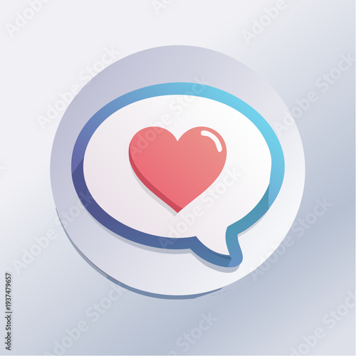 flat vector design featuring speech bubble with heart symbol replacing negative symbol