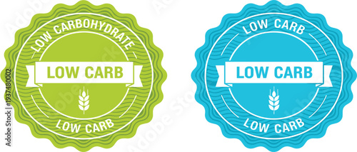 Low Carb and Low Carbohydrate Badge Label Vector Set with Vintage Seal Design Healthy Diet Emblem Collection