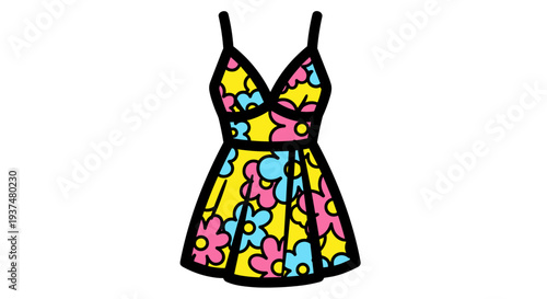 Colorful Floral Patterned Summer Dress Illustration.