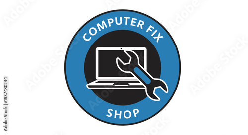 Computer Fix Shop Logo with Laptop.