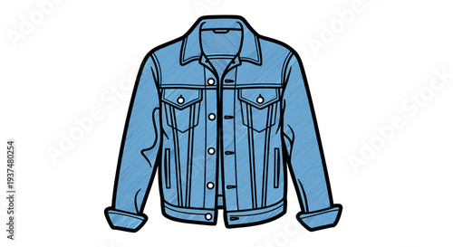 Denim Jacket Illustration with Pockets and Buttons 1.