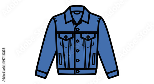 Denim Jacket Illustration with Pockets and Buttons.