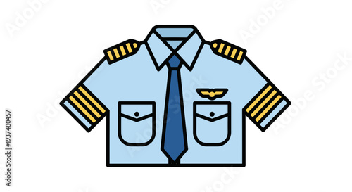 Pilot Uniform Shirt with Epaulets and Tie.