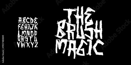 TheBrushMagic Font,Rough horror brush font with sharp strokes, perfect for Halloween posters, horror titles, and dark themed designs.handwritten vector illustration
