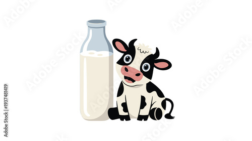 Cute calf milk bottle cartoon
