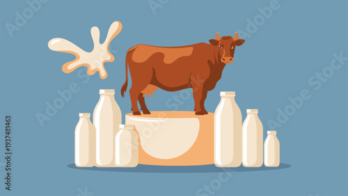 Dairy cow milk bottles splash