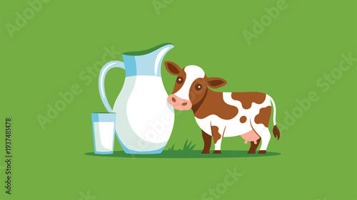 Dairy cow milk pitcher glass illustration
