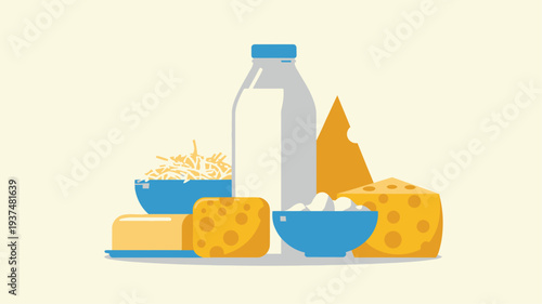 Dairy products milk cheese butter still life