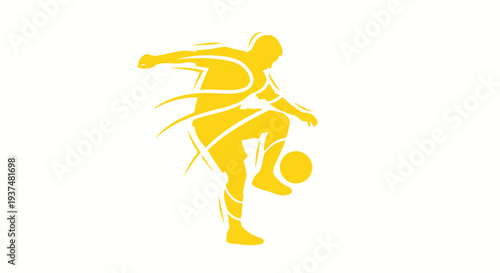 Dynamic Yellow Silhouette of a Football Player Juggling a Ball with Abstract Swirls