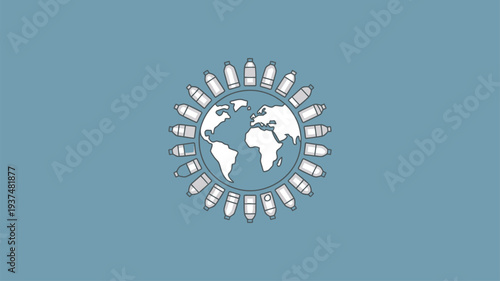 Earth plastic bottles pollution vector icon