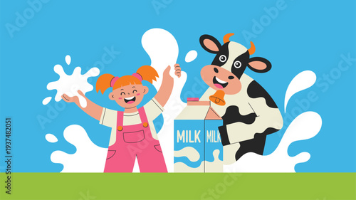 Girl cow milk carton splash
