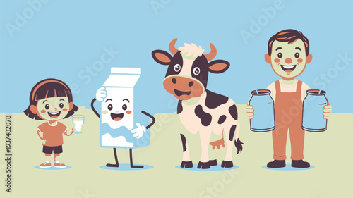 Girl milk carton cow farmer characters