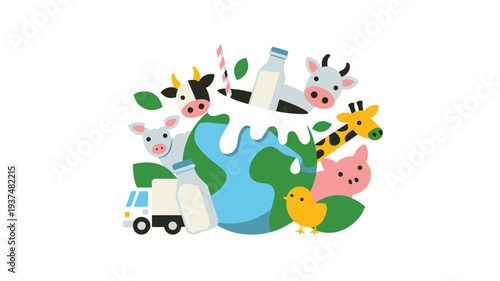 Global dairy farming animals concept