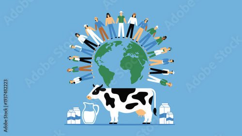 Global dairy production sustainability illustration