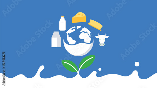 Global dairy products icon blue