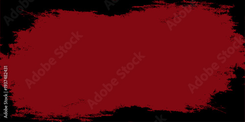 Deep red blood splatter on black background with grunge texture and distressed edges for horror or gothic design