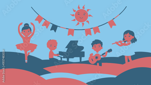 Children music dance performance illustration