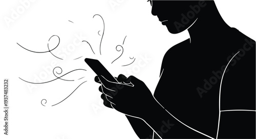 person using smartphone with swirling lines coming out