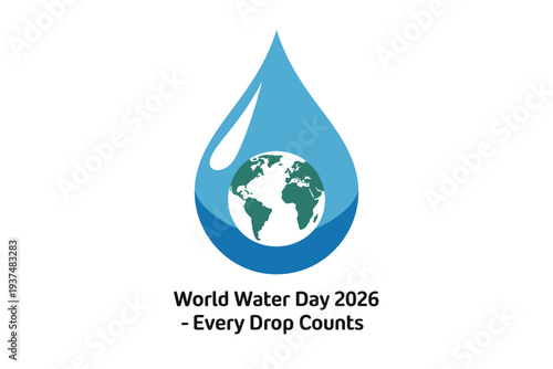 World Water Day 2026 Logo - Blue Drop with Earth Globe and Conservation Message