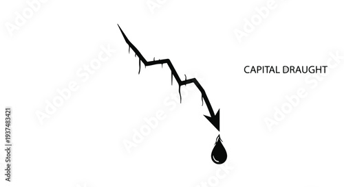 Financial crisis concept with falling arrow and dripping drop