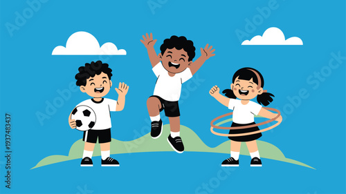Children Playing Sports Outdoor Vector