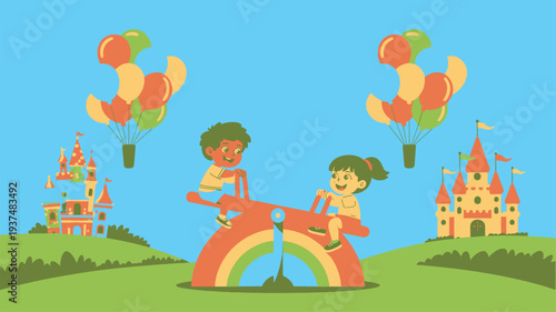 Children Rainbow Seesaw Castle