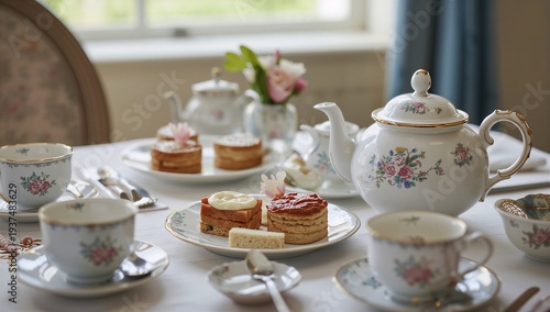 Wallpaper Mural Traditional afternoon tea service with scones, sandwiches, and floral teacups. Torontodigital.ca