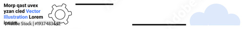 Cloud storage, technology, data synchronization, workflow automation, system integration, digital services. Gear connected to a cloud via a linear pathway. Cloud storage and technology concept