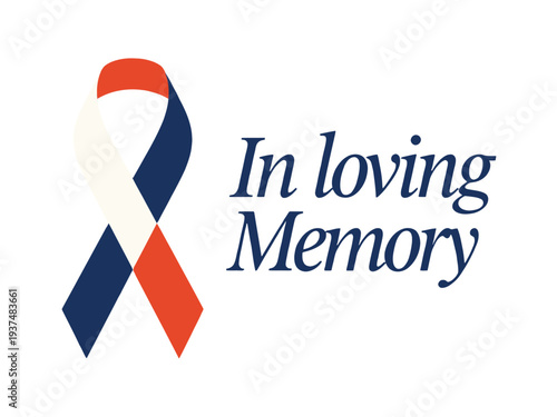 Memorial Ribbon with In Loving Memory Text on White Background for Tribute and Remembrance
